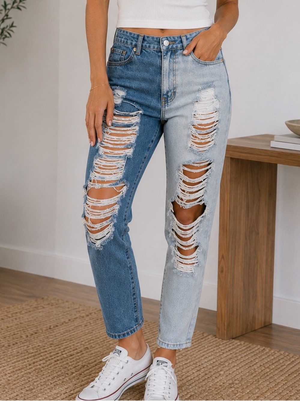 American Bazi Distressed Jeans, Two toned denim, size 3